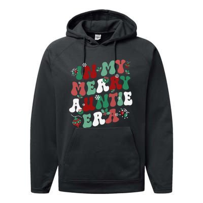 In My Merry Auntie Era Groovy Christmas Decor Pjm Pajama Stunning Gift Performance Fleece Hoodie