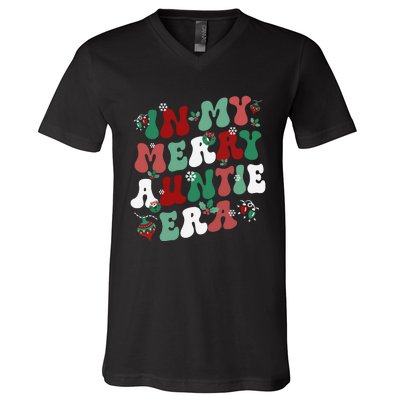 In My Merry Auntie Era Groovy Christmas Decor Pjm Pajama Stunning Gift V-Neck T-Shirt