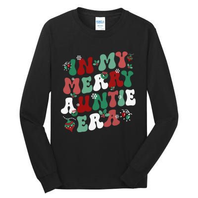 In My Merry Auntie Era Groovy Christmas Decor Pjm Pajama Stunning Gift Tall Long Sleeve T-Shirt