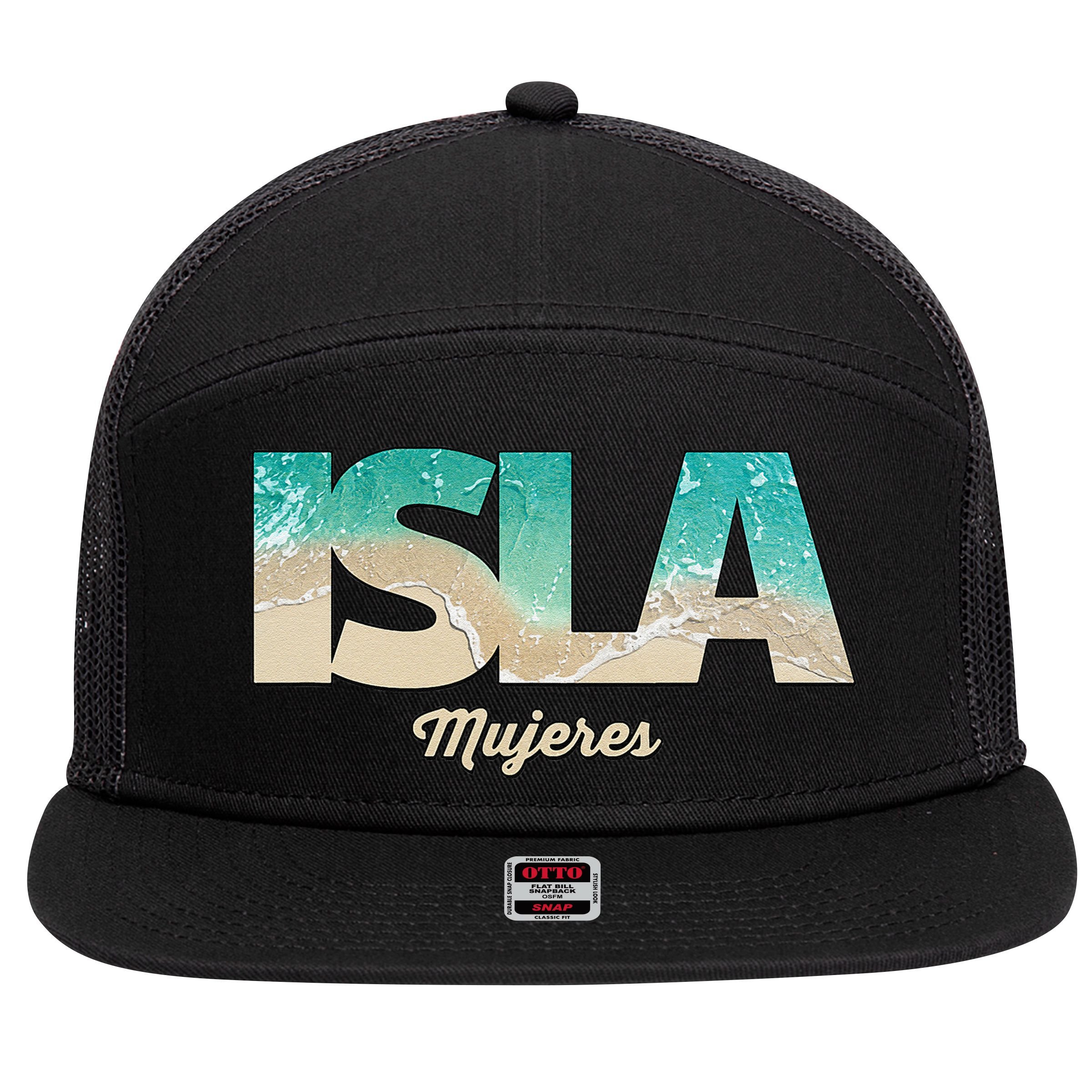 Isla Mujeres Mexico Beach Vibes Beaches 7 Panel Mesh Trucker Snapback Hat