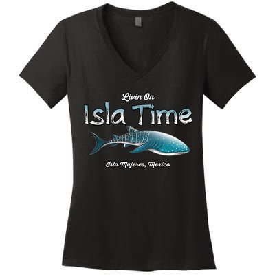 Isla Mujeres Mexico Island Near Cancun Whale Shark Women's V-Neck T-Shirt