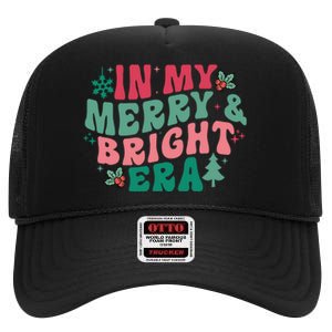 In My Merry And Bright Era Christmas Santa Xmas Groovy Retro High Crown Mesh Back Trucker Hat