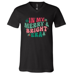 In My Merry And Bright Era Christmas Santa Xmas Groovy Retro V-Neck T-Shirt