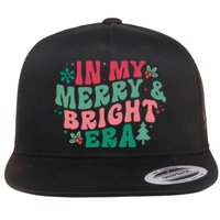 In My Merry And Bright Era Christmas Santa Xmas Groovy Retro Flat Bill Trucker Hat