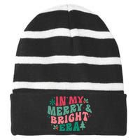 In My Merry And Bright Era Christmas Santa Xmas Groovy Retro Striped Beanie with Solid Band