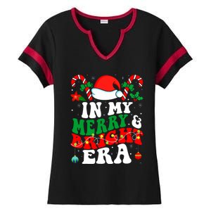 In My Merry And Bright Era Cute Groovy Retro Xmas Christmas Ladies Halftime Notch Neck Tee