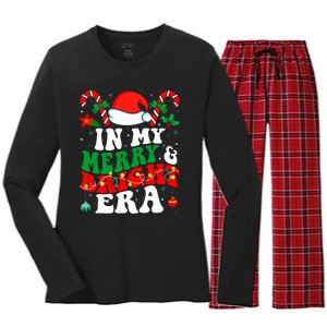 In My Merry And Bright Era Cute Groovy Retro Xmas Christmas Women's Long Sleeve Flannel Pajama Set 