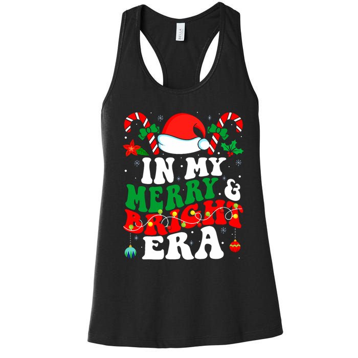 In My Merry And Bright Era Cute Groovy Retro Xmas Christmas Women's Racerback Tank