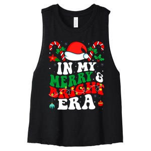 In My Merry And Bright Era Cute Groovy Retro Xmas Christmas Women's Racerback Cropped Tank