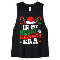 In My Merry And Bright Era Cute Groovy Retro Xmas Christmas Women's Racerback Cropped Tank