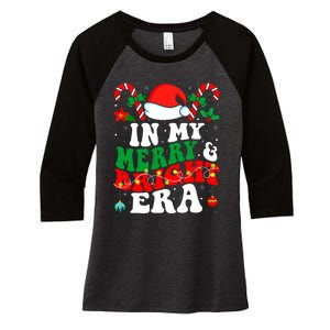 In My Merry And Bright Era Cute Groovy Retro Xmas Christmas Women's Tri-Blend 3/4-Sleeve Raglan Shirt