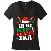 In My Merry And Bright Era Cute Groovy Retro Xmas Christmas Women's V-Neck T-Shirt