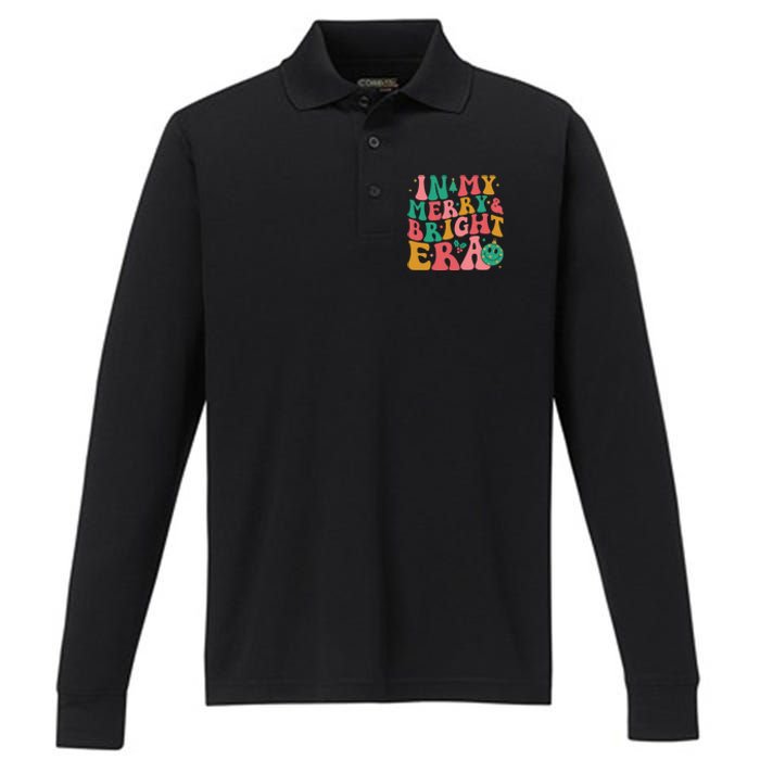 In My Merry And Bright Era Groovy Merry And Bright Christmas Performance Long Sleeve Polo