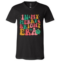 In My Merry And Bright Era Groovy Merry And Bright Christmas V-Neck T-Shirt