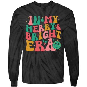 In My Merry And Bright Era Groovy Merry And Bright Christmas Tie-Dye Long Sleeve Shirt