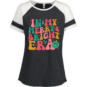 In My Merry And Bright Era Groovy Merry And Bright Christmas Enza Ladies Jersey Colorblock Tee