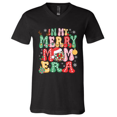 In My Merry Mom Era Groovy Christmas Family Matching V-Neck T-Shirt