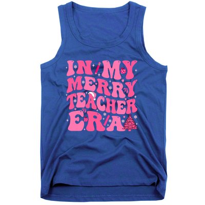 In My Merry Teacher Era Groovy Pink Christmas Teacher Funny Gift Tank Top