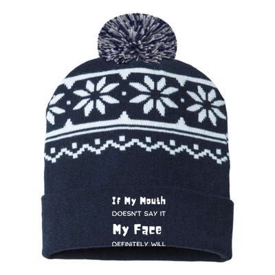 If My Mouth Doesnt Say It My Face Definitely Will Funny USA-Made Snowflake Beanie