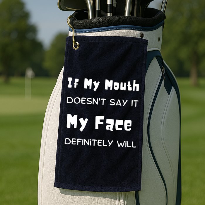 If My Mouth Doesnt Say It My Face Definitely Will Funny Golf Towel