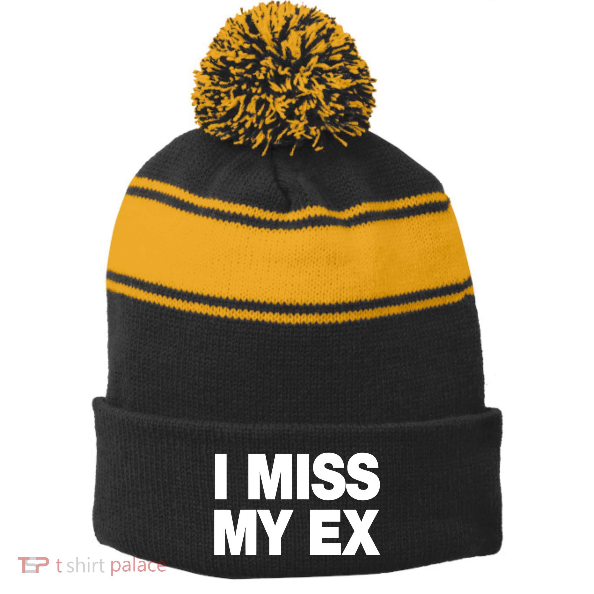 I Miss My Ex Stripe Pom Pom Beanie