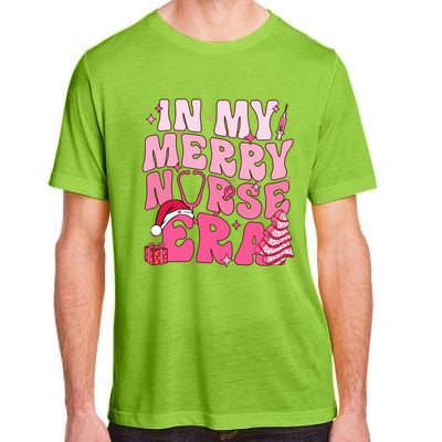 In My Merry Nurse Era Retro Groovy Wavy Pink Santa Hat Xmas Cute Gift Adult ChromaSoft Performance T-Shirt