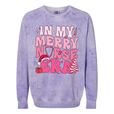 In My Merry Nurse Era Retro Groovy Wavy Pink Santa Hat Xmas Cute Gift Colorblast Crewneck Sweatshirt