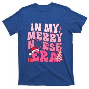 In My Merry Nurse Era Retro Groovy Wavy Pink Santa Hat Xmas Cute Gift T-Shirt