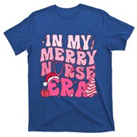 In My Merry Nurse Era Retro Groovy Wavy Pink Santa Hat Xmas Cute Gift T-Shirt