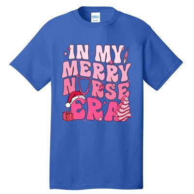 In My Merry Nurse Era Retro Groovy Wavy Pink Santa Hat Xmas Cute Gift Tall T-Shirt