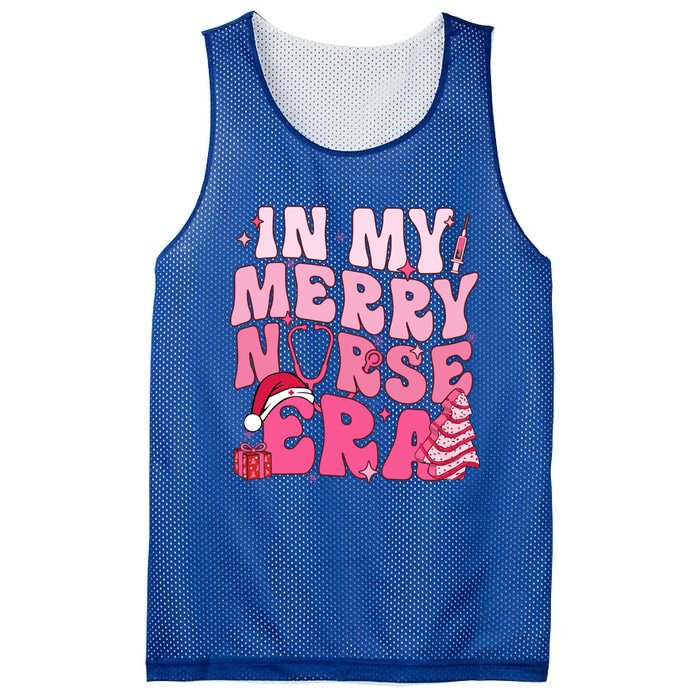 In My Merry Nurse Era Retro Groovy Wavy Pink Santa Hat Xmas Cute Gift Mesh Reversible Basketball Jersey Tank