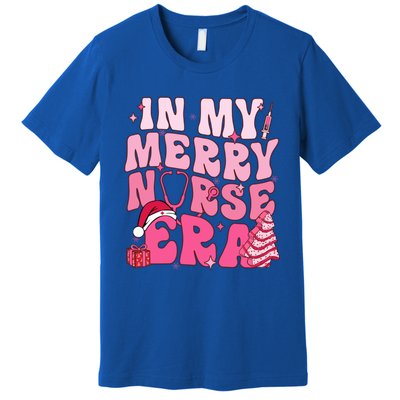 In My Merry Nurse Era Retro Groovy Wavy Pink Santa Hat Xmas Cute Gift Premium T-Shirt