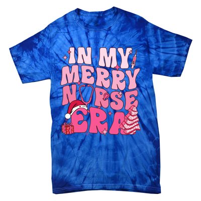 In My Merry Nurse Era Retro Groovy Wavy Pink Santa Hat Xmas Cute Gift Tie-Dye T-Shirt