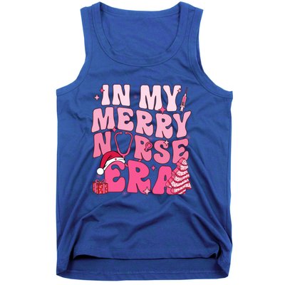 In My Merry Nurse Era Retro Groovy Wavy Pink Santa Hat Xmas Cute Gift Tank Top