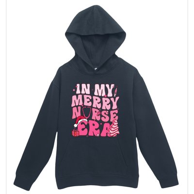 In My Merry Nurse Era Retro Groovy Wavy Pink Santa Hat Xmas Cute Gift Urban Pullover Hoodie