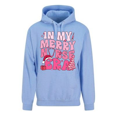 In My Merry Nurse Era Retro Groovy Wavy Pink Santa Hat Xmas Cute Gift Unisex Surf Hoodie