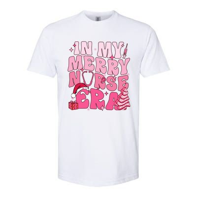 In My Merry Nurse Era Retro Groovy Wavy Pink Santa Hat Xmas Cute Gift Softstyle CVC T-Shirt