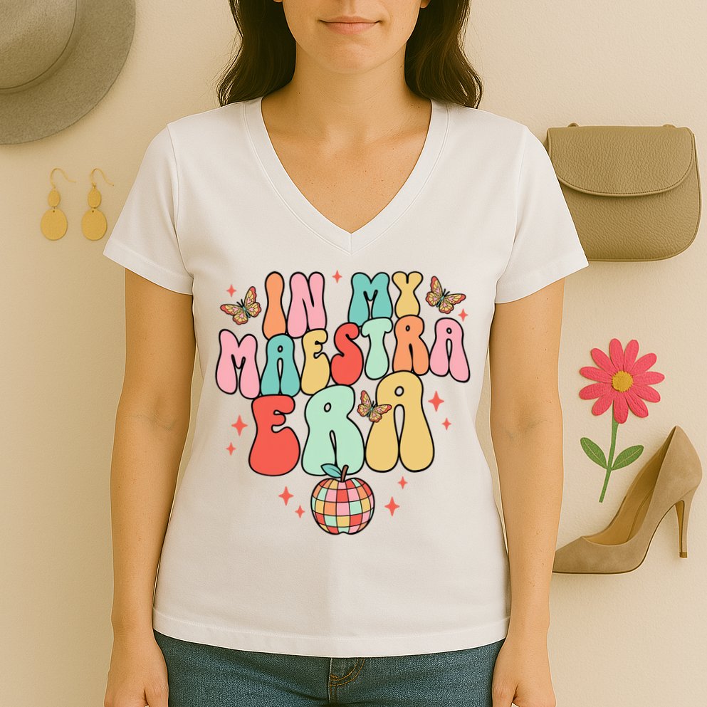 In My Maestra Era Spanish Teacher Back To School Women's V-Neck T-Shirt