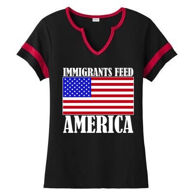 Immigrants Feed America US Flag Ladies Halftime Notch Neck Tee