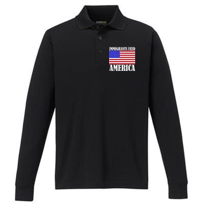 Immigrants Feed America US Flag Performance Long Sleeve Polo