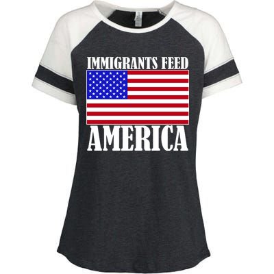 Immigrants Feed America US Flag Enza Ladies Jersey Colorblock Tee