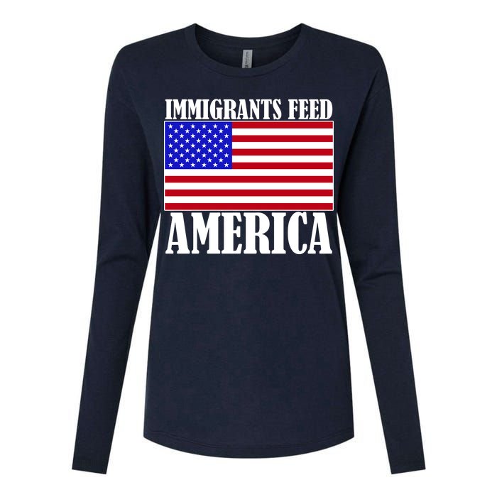 Immigrants Feed America US Flag Womens Cotton Relaxed Long Sleeve T-Shirt