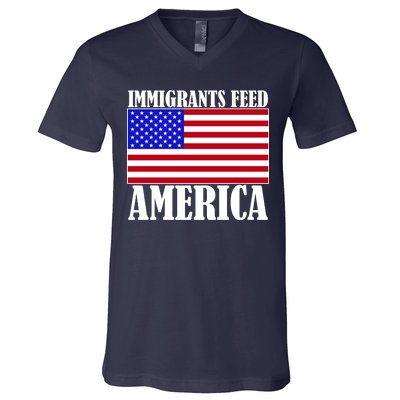 Immigrants Feed America US Flag V-Neck T-Shirt