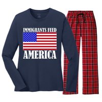 Immigrants Feed America US Flag Women's Long Sleeve Flannel Pajama Set 