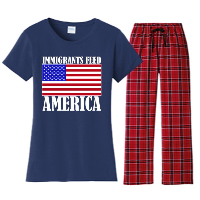 Immigrants Feed America US Flag Women's Flannel Pajama Set