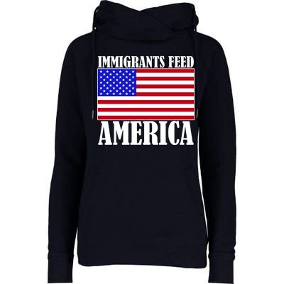 Immigrants Feed America US Flag Womens Funnel Neck Pullover Hood