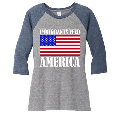 Immigrants Feed America US Flag Women's Tri-Blend 3/4-Sleeve Raglan Shirt