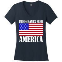 Immigrants Feed America US Flag Women's V-Neck T-Shirt