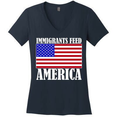 Immigrants Feed America US Flag Women's V-Neck T-Shirt