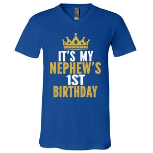 Its My Nephews 1st Birthday 1 Year Old Family Matching Gift V-Neck T-Shirt